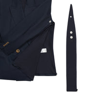 Navy blue adjustable blazer with a detachable side panel & gold buttons, special blazers for women.