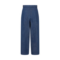 Stylish women's jeans with an adjustable waistband in blue denim for a flexible, comfortable fit.